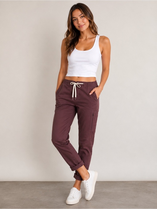 Vuori Pants - Vuori Ripstop Pant Long Burgundy Plum Drawstring Cargo Pants Size Small Long